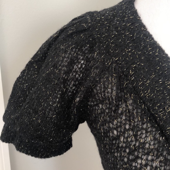 DVF black & gold puff sleeve crossover v-neck sweater Med - Picture 2 of 6